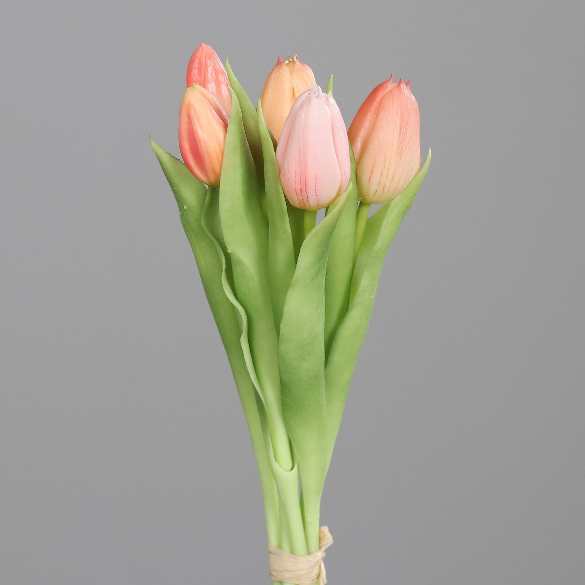 Buchet de 5 lalele artificiale cu aspect real, roz si portocaliu, 31 cm