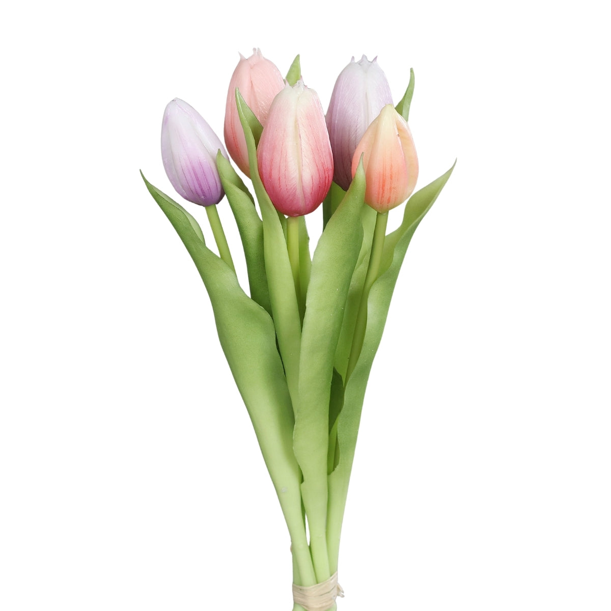 Buchet de 5 lalele artificiale cu aspect real, roz si mov, 31 cm