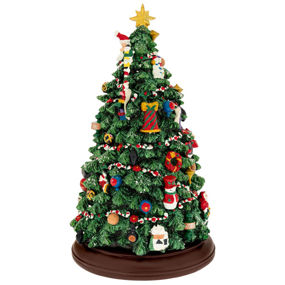 bradut de Craciun decorativ cu lumini si muzica pe suport rotativ 34 cm