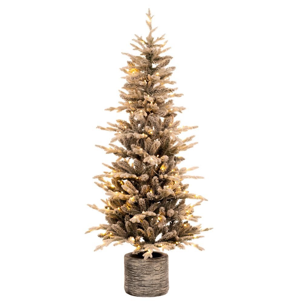 Brad artificial nins in ghiveci cu lumini led calde pentru decorul de Craciun