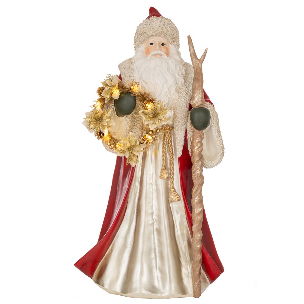 Figurina Mos Craciun din ceramica cu coronita luminoasa de 120 cm inaltime