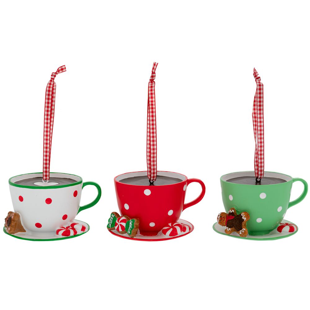 Set 3 decoratiuni de brad, cescute de cafea, polirasina, 11 cm
