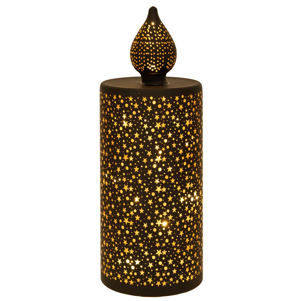 candela neagra de Craciun cu model stelute inaltime 21 cm