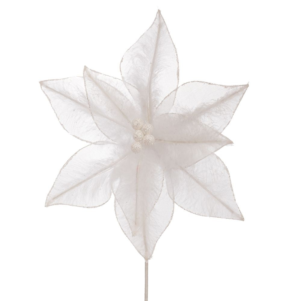 Decoratiune brad craciunita alba, din panza si pene, 40 x 28 cm