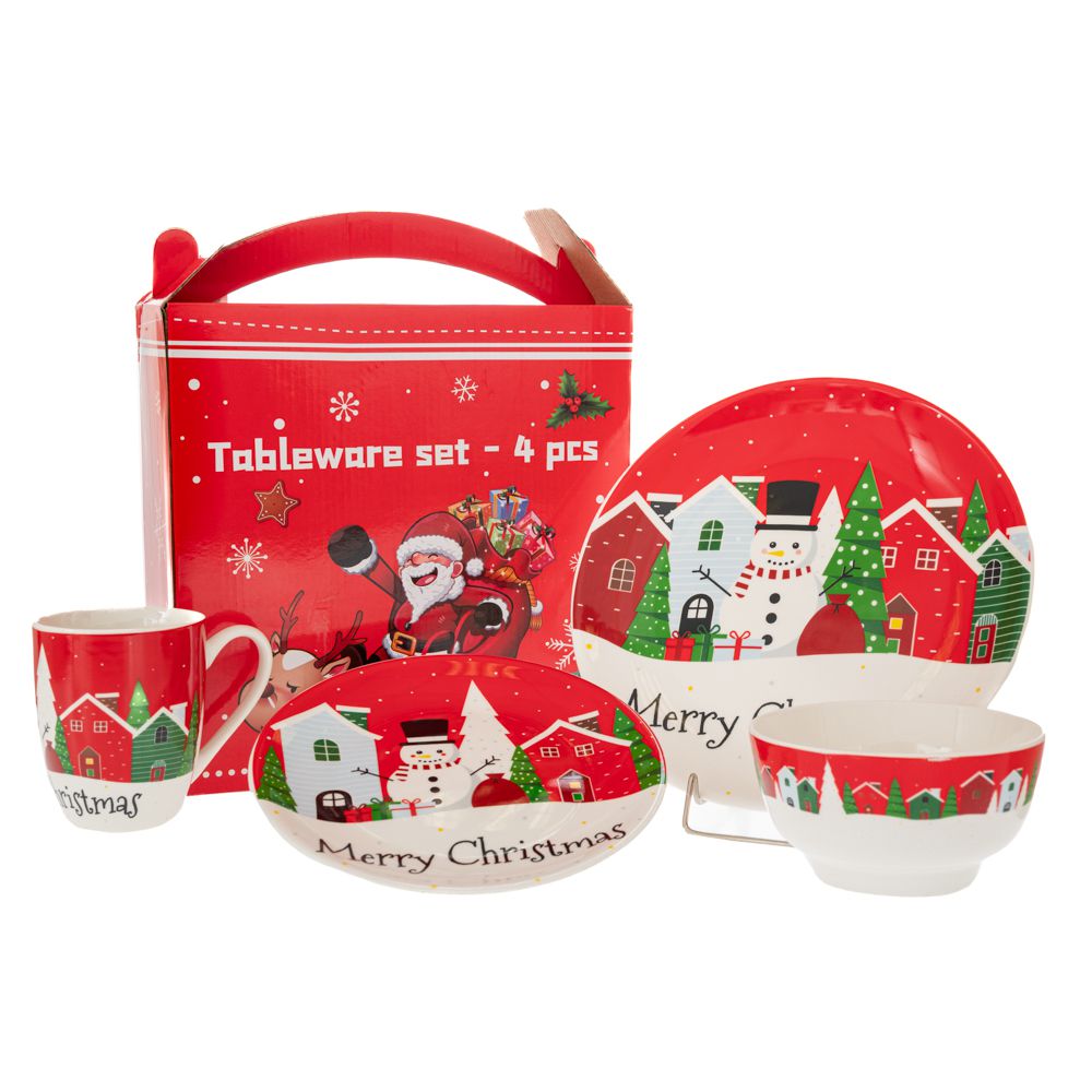 Set patru piese ceramice pentru servit masa cu imprimeu de Craciun