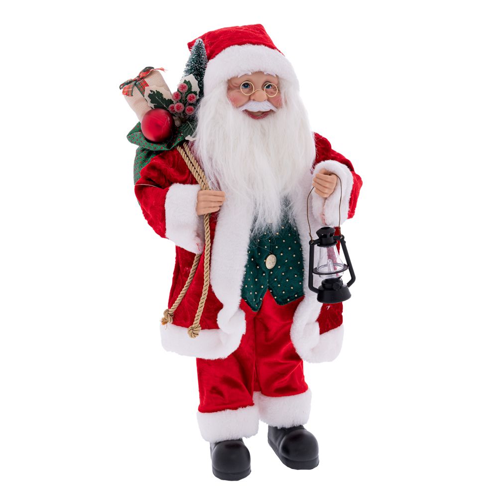 Figurina Mos Craciun cu haine rosii de 60 cm inaltime pentru decor interior de sarbatori