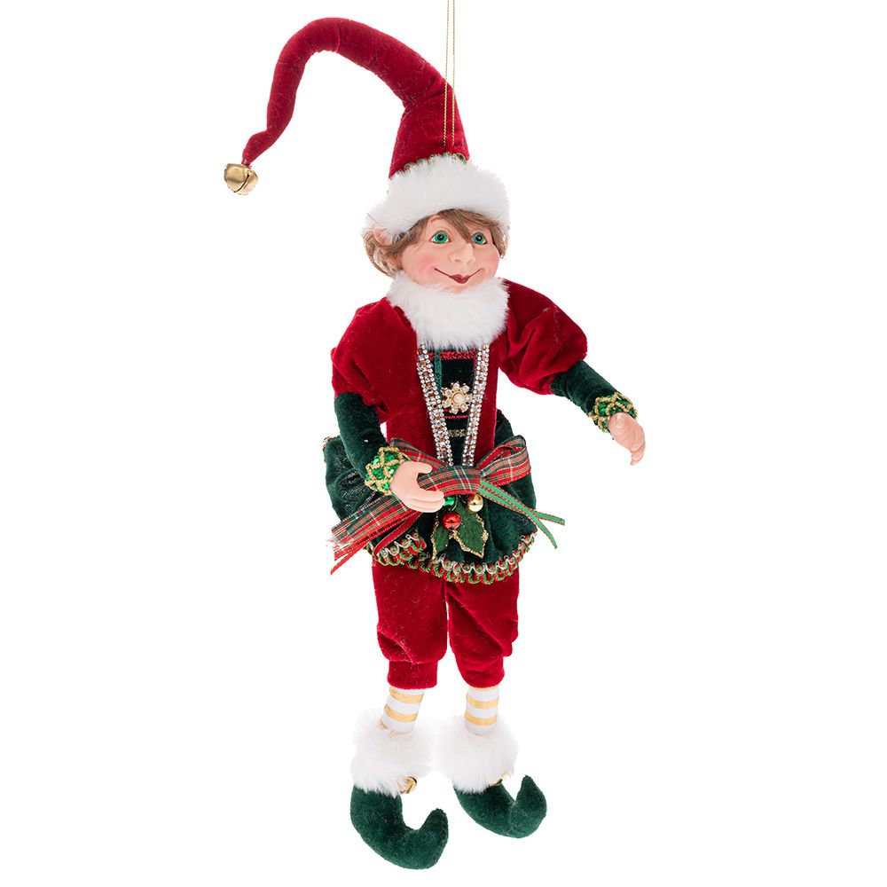 figurina spiridus pentru brad de craciun in culori verde si rosu