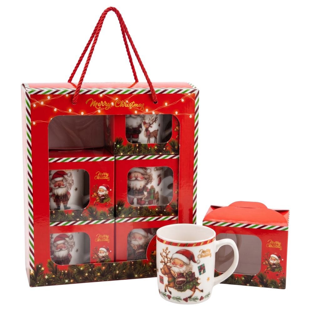 set sase cani espresso cu imprimeu de Craciun pe masa festiva