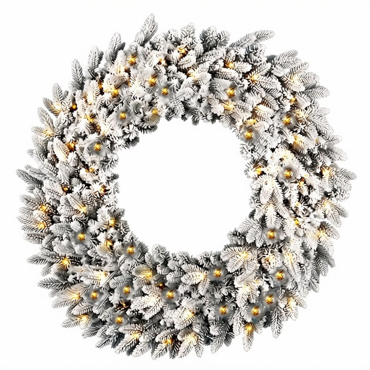 Coronita de brad artificiala cu aspect nins si instalatie luminoasa LED