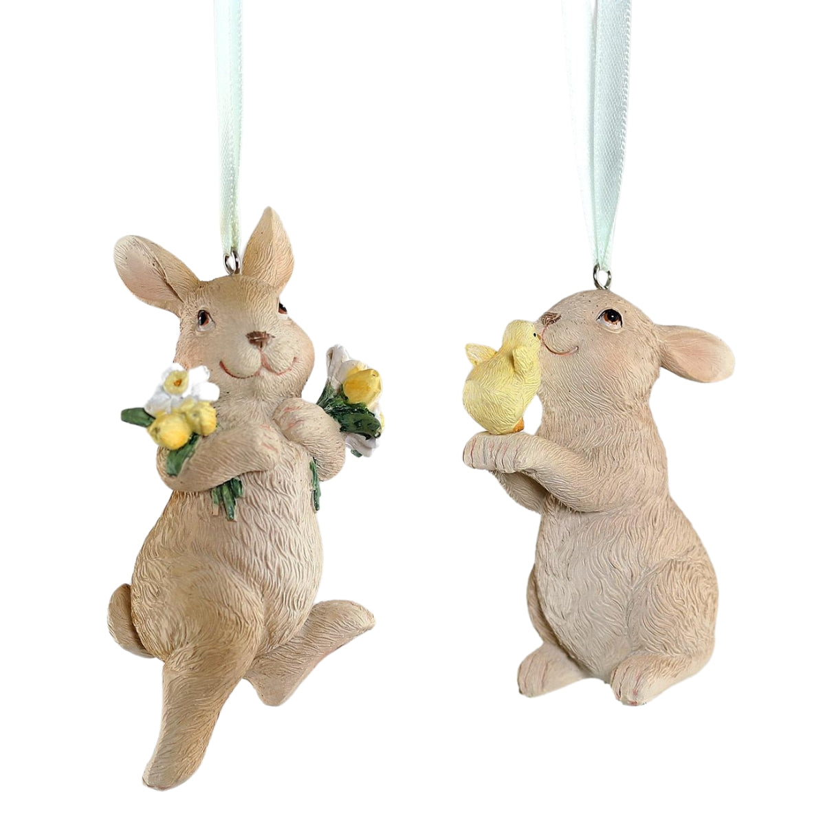 Set doua figurine de agatat pentru Paste iepurasi bej de opt centimetri