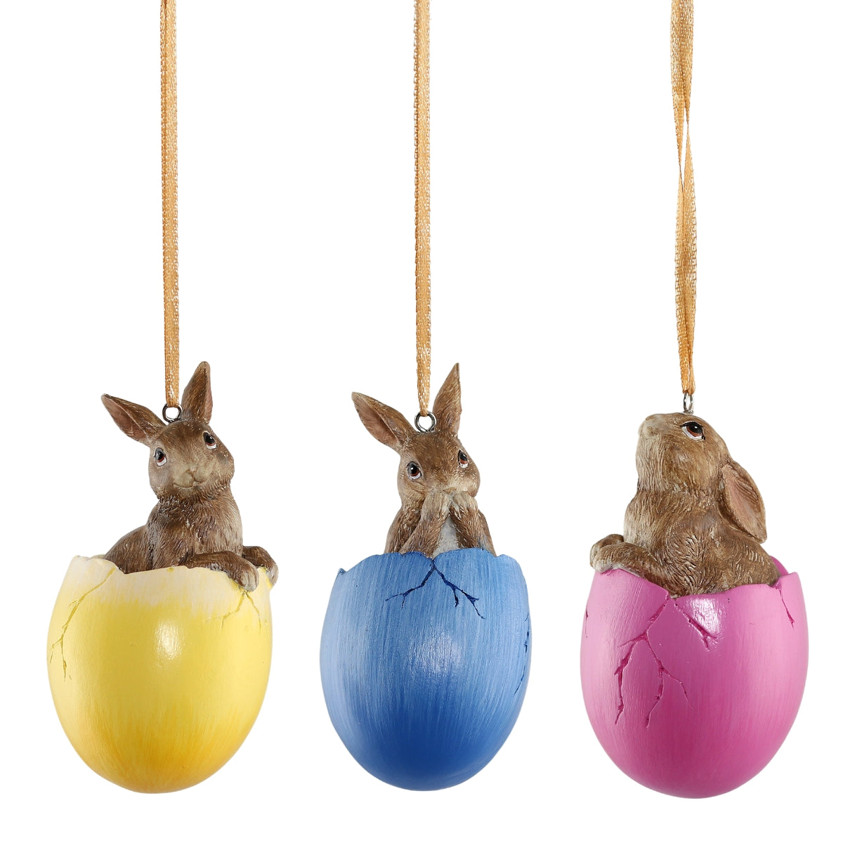 Set trei figurine de agatat pentru Paste cu iepurasi in oua colorate de unsprezece centimetri