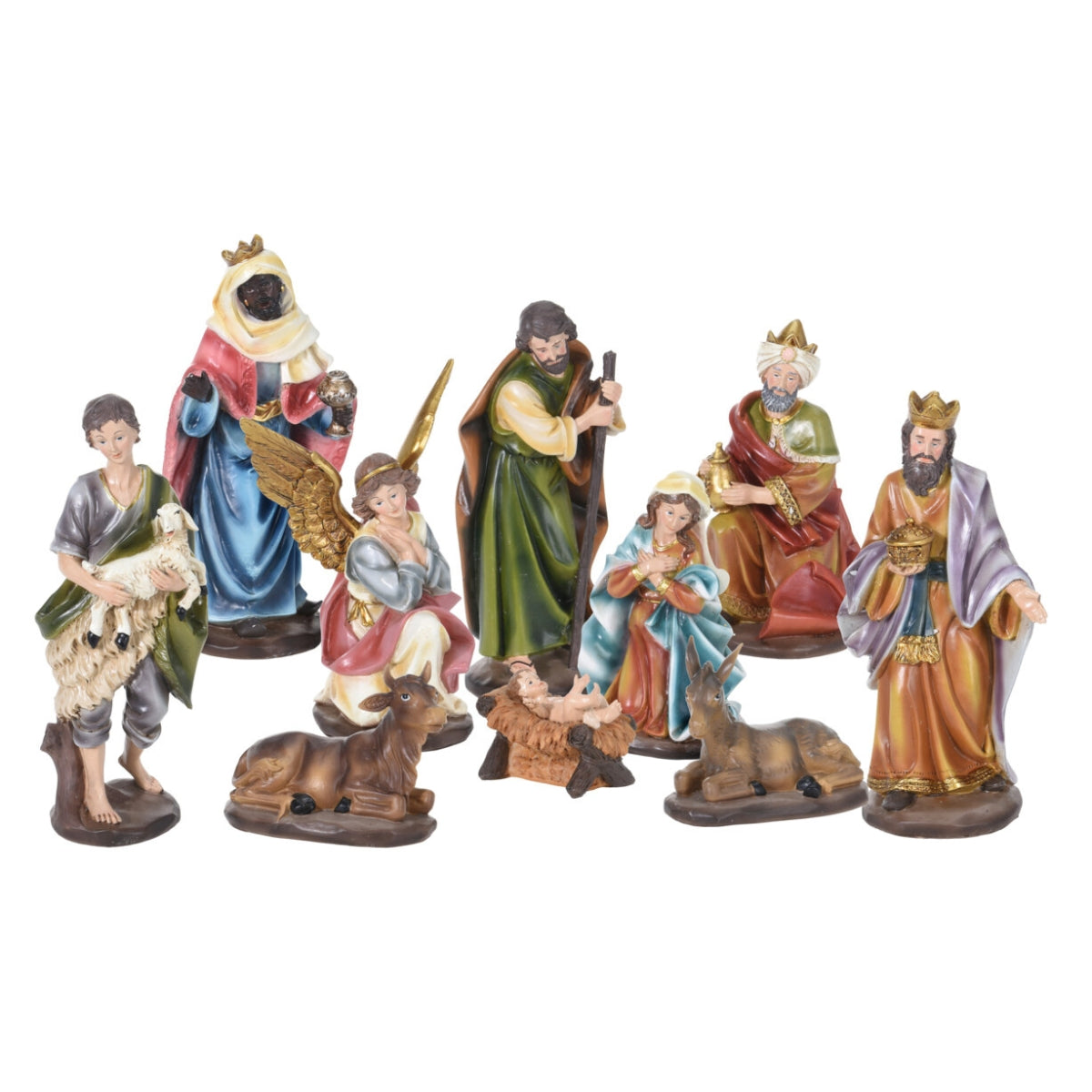 Set zece figurine reprezentand scena Nasterii Domnului pentru decorul de Craciun