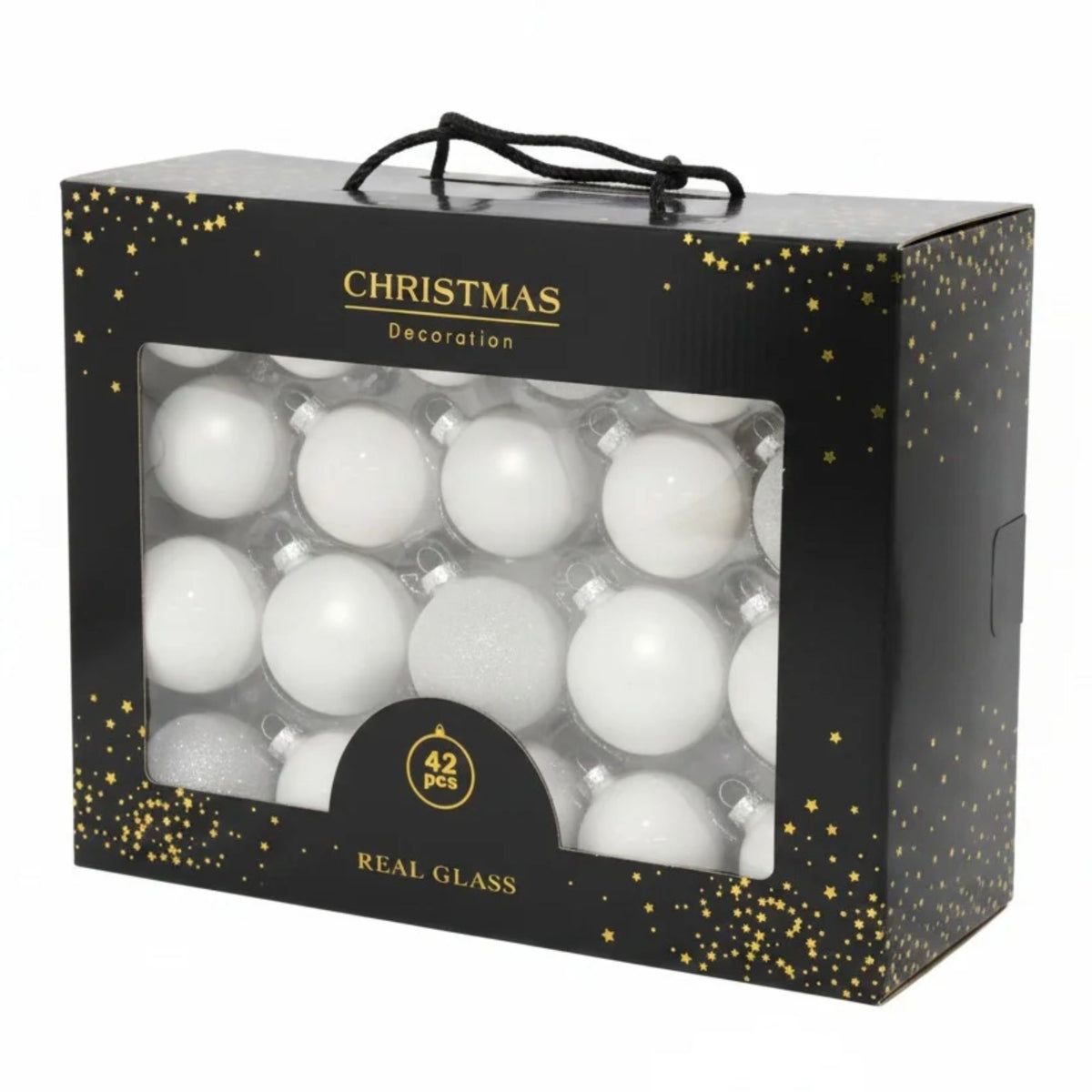 Set 42 globuri de sticla albe, diametru 5 cm
