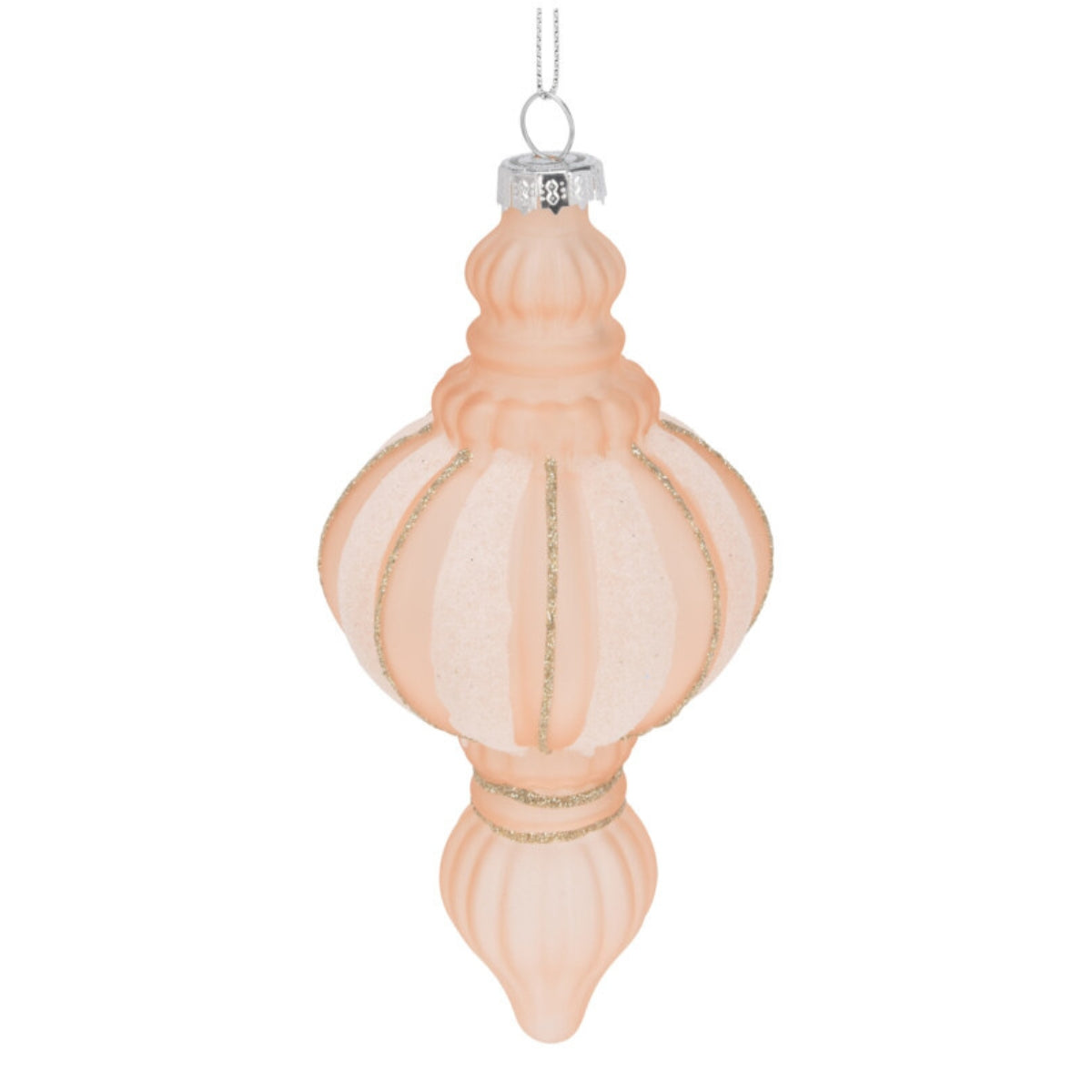 Set 12 globuri din sticla, roz prafuit cu sclipici auriu, diametru 7 cm