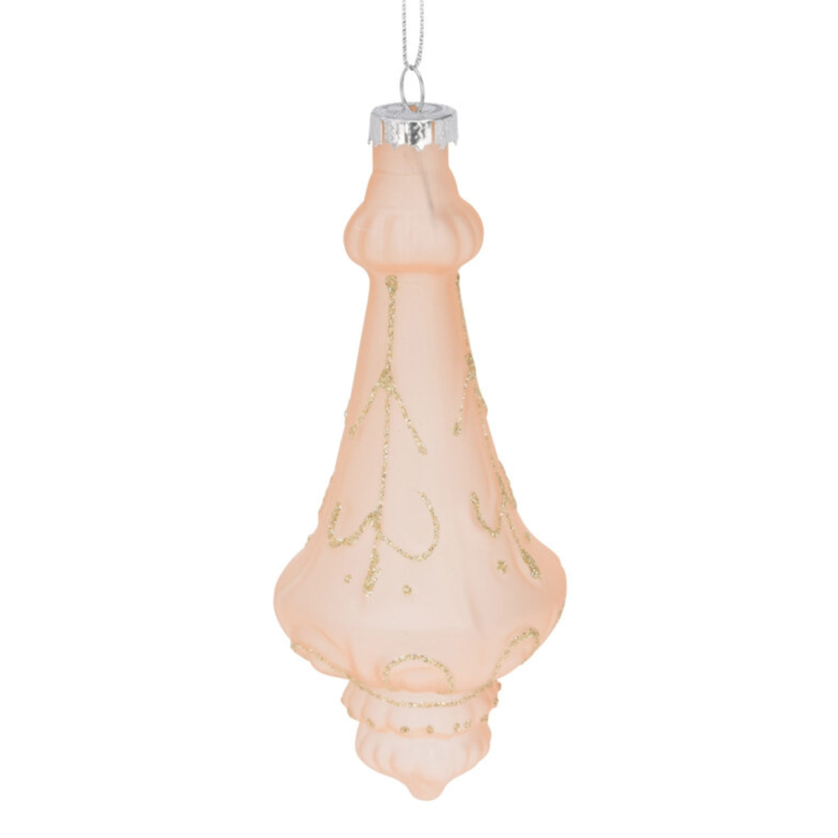 Set 12 globuri din sticla, roz prafuit cu sclipici auriu, diametru 7 cm