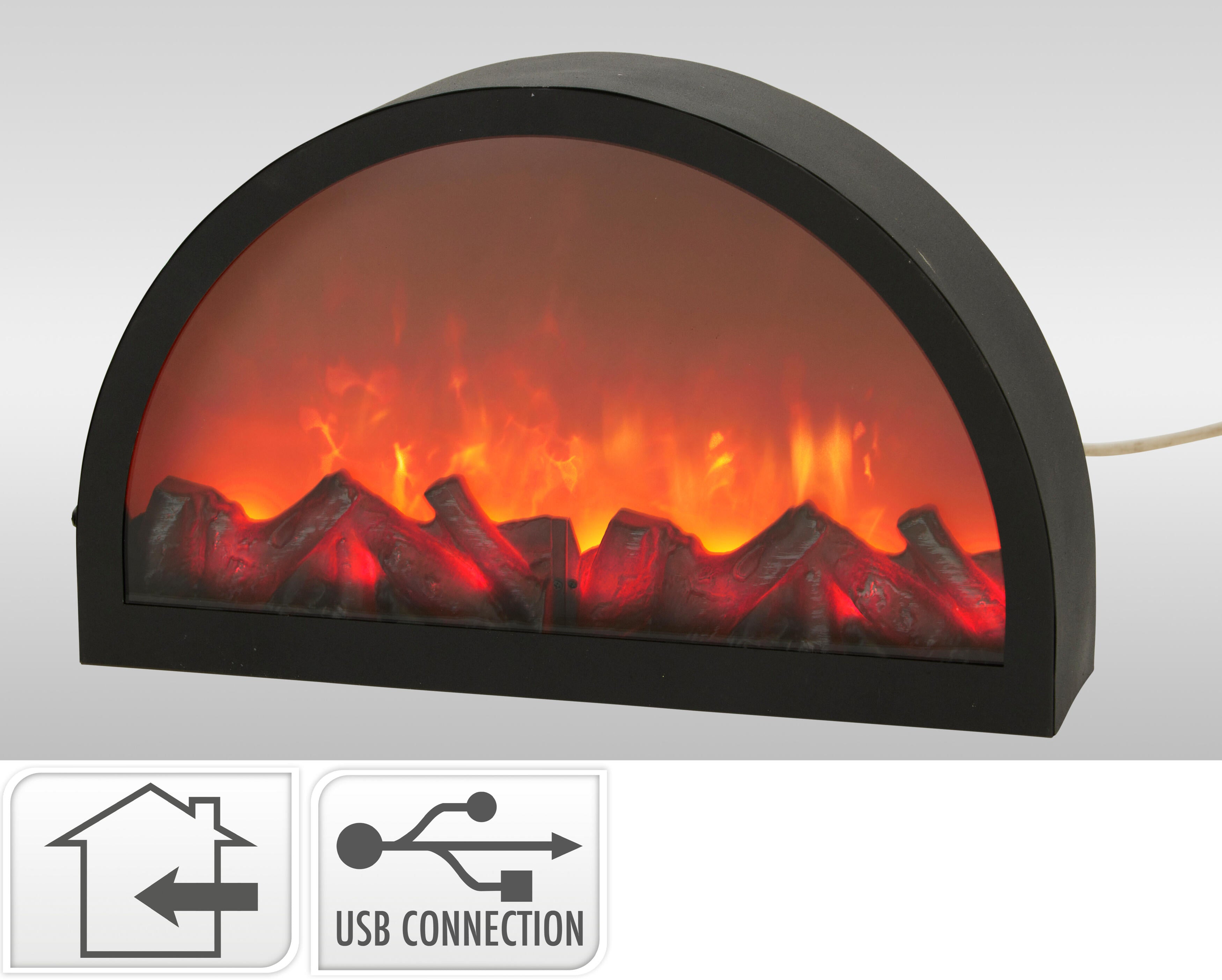 Semineu cu flacari, iluminat cu led si incarcare USB, 41x25 cm