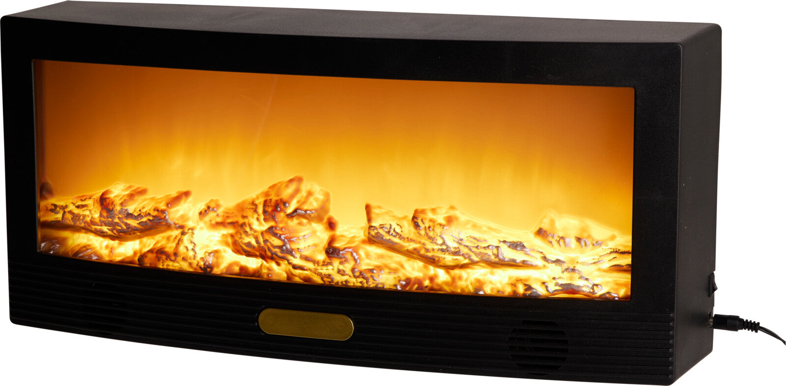 Semineu decorativ negru cu ecran curbat si iluminare LED multicolor