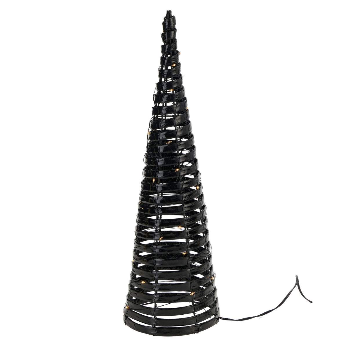 Decoratiune Craciun con negru metalic, iluminat cu led, 40 cm
