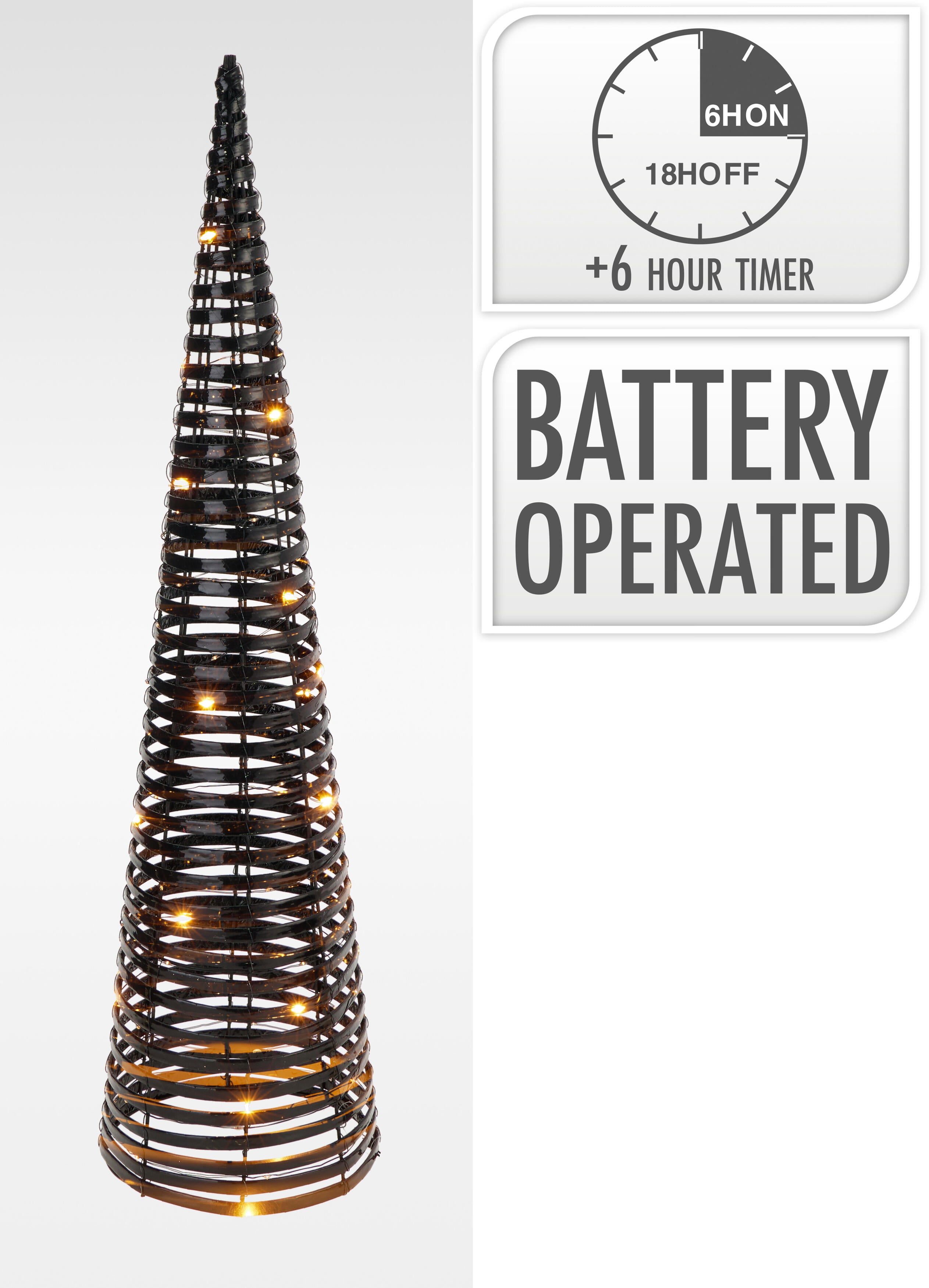 Decoratiune Craciun con negru metalic, iluminat cu led, 60 cm