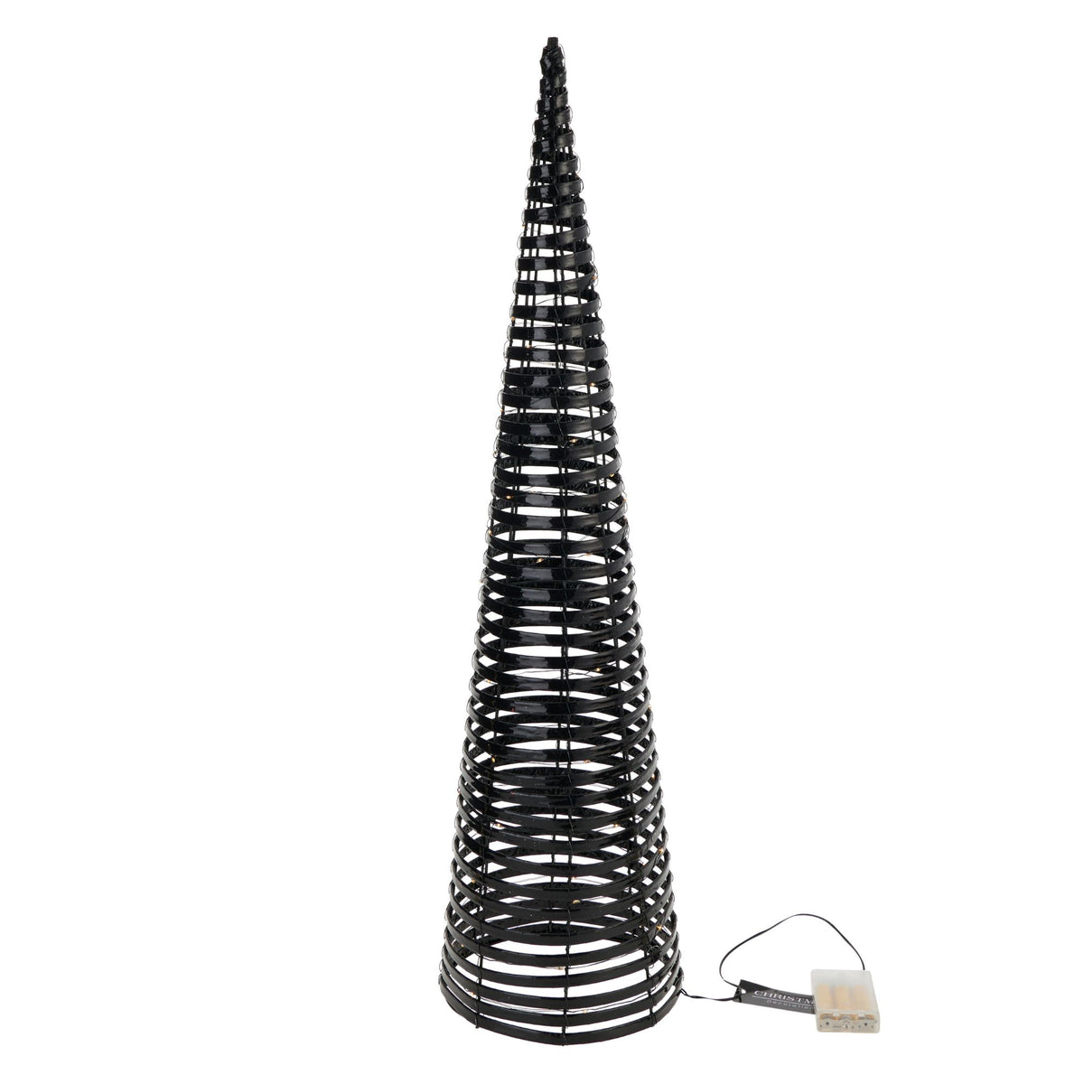 Decoratiune Craciun con negru metalic, iluminat cu led, 80 cm