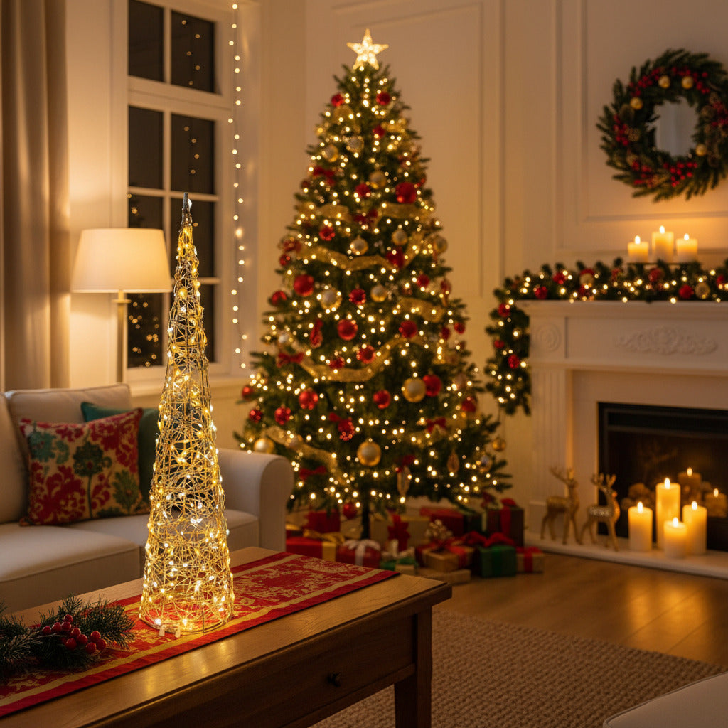 Decoratiune luminoasa con cu 200 leduri 40 cm, taupe