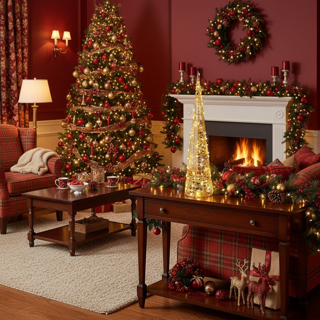 Decoratiune luminoasa con cu 300 leduri 60 cm, aurie