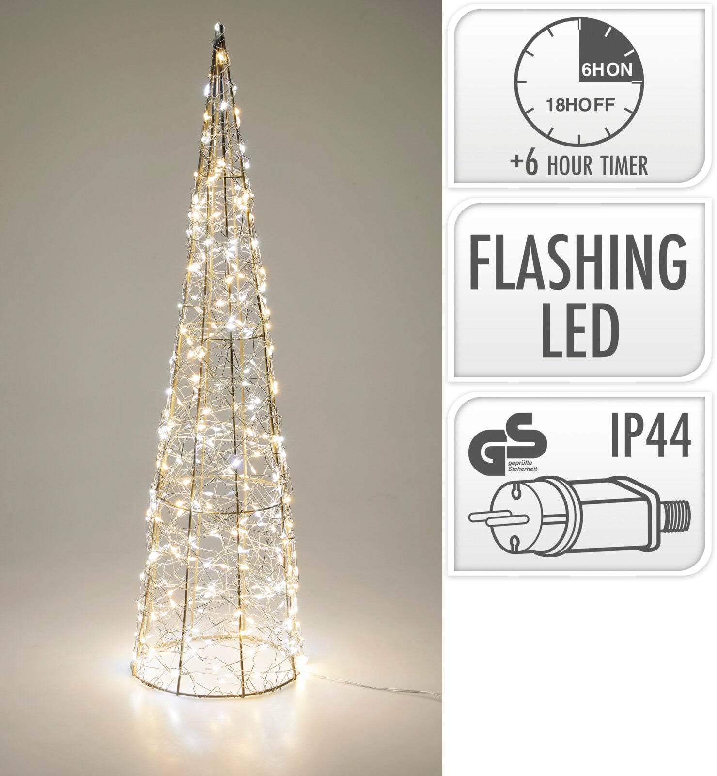 Decoratiune luminoasa con cu 300 leduri 60 cm, aurie