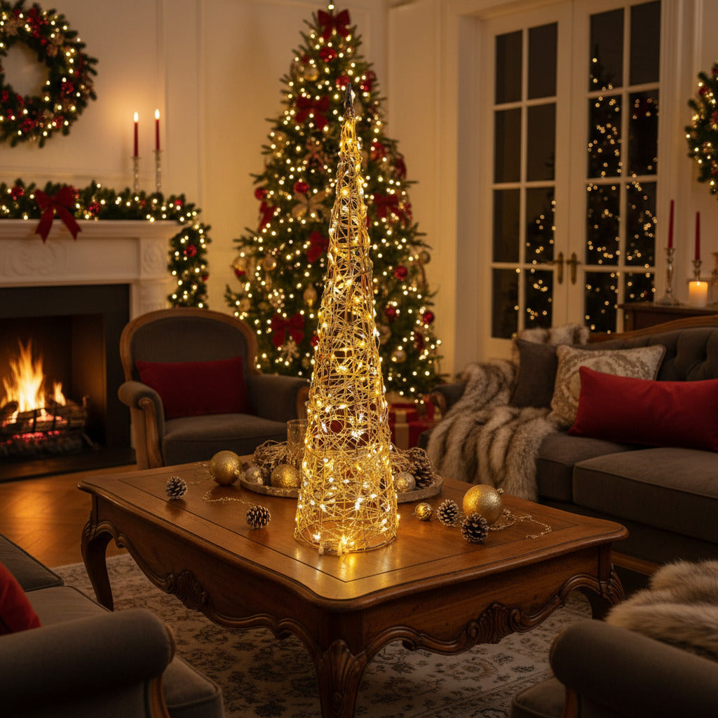 Decoratiune luminoasa con cu 400 leduri 80 cm, aurie