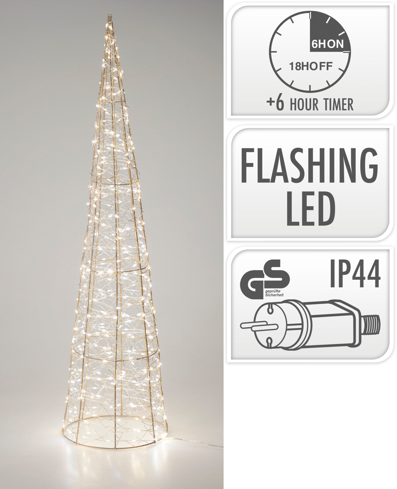 Decoratiune luminoasa con cu 400 leduri 80 cm, aurie