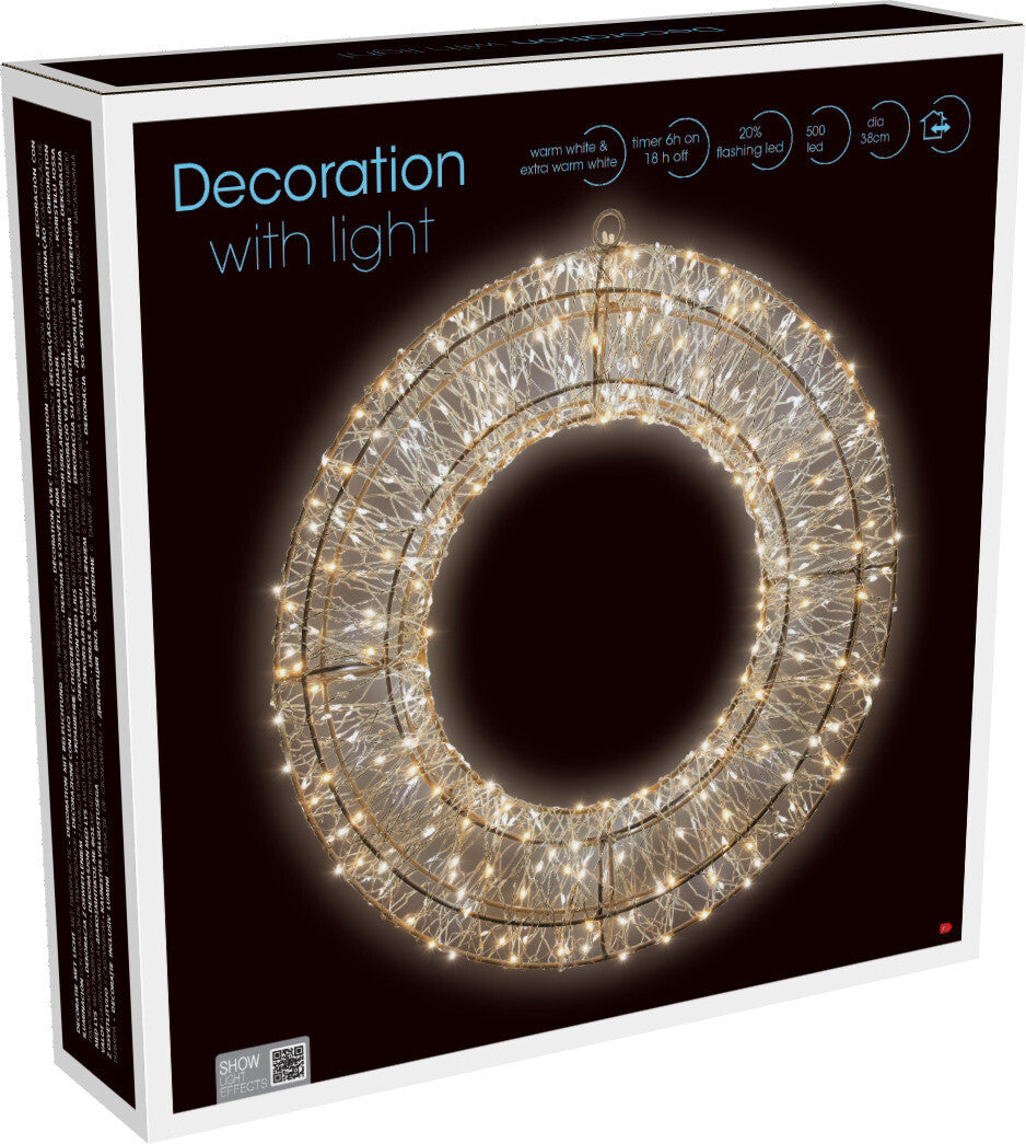 Coronita decorativa de Craciun cu 500 de beculete LED si cadru metalic taupe