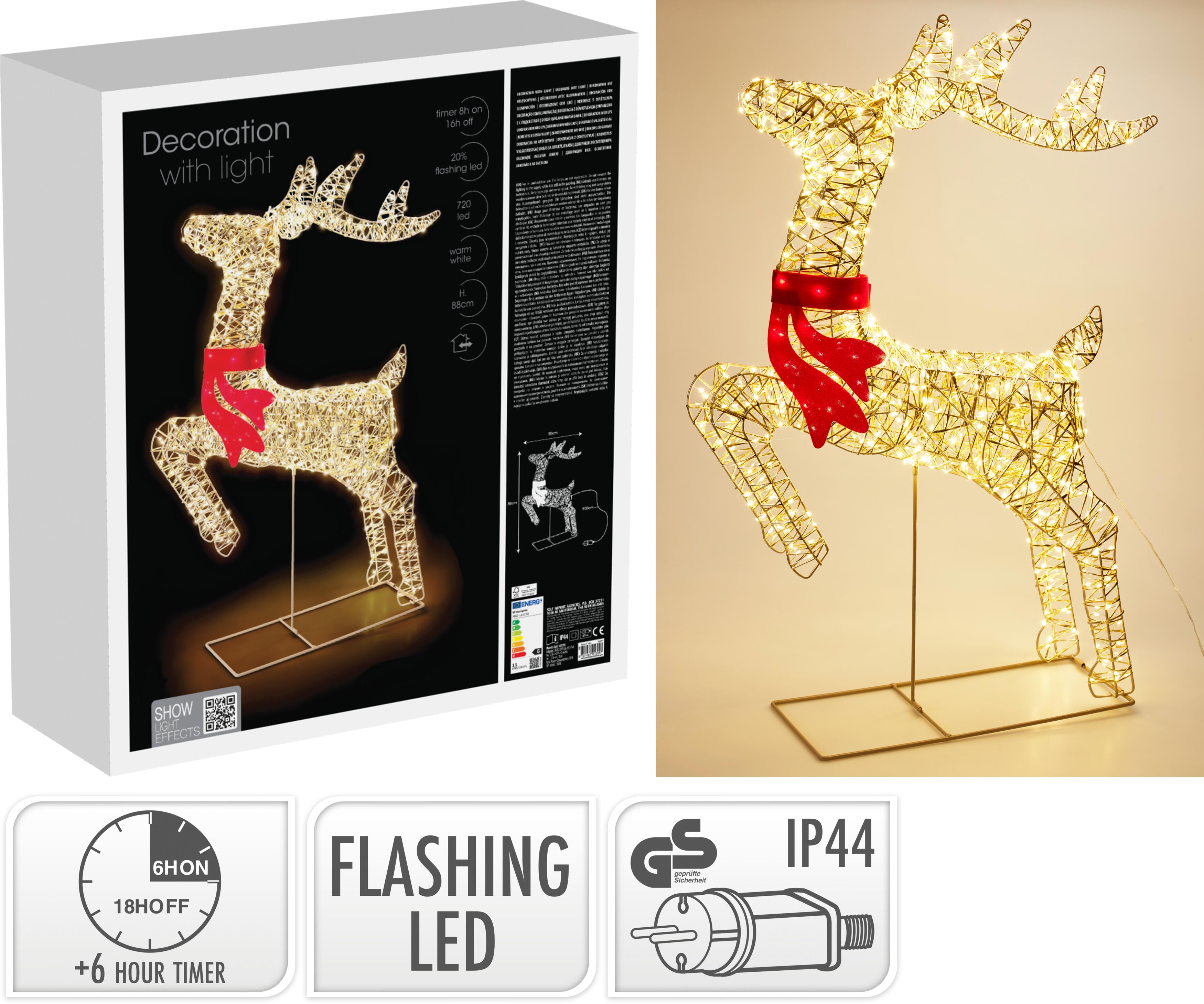Decoratiune luminoasa ren cu 720 leduri, 50 x 88 cm