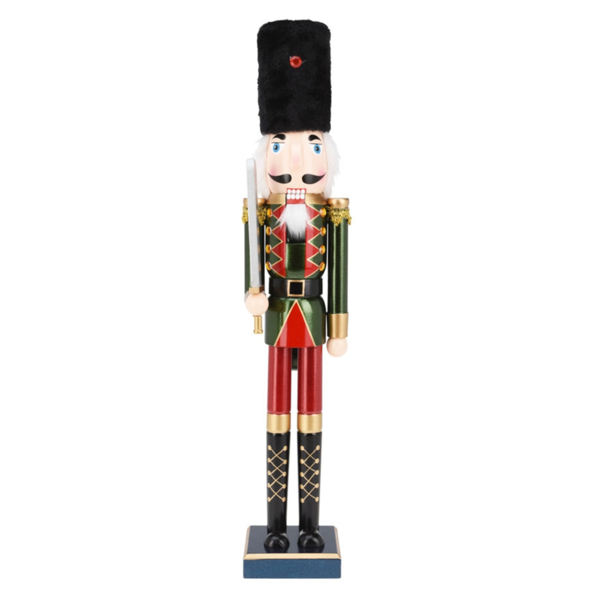 Spargator de nuci ofiter cu sabie din lemn multicolor inaltime cincizeci si sase centimetri decoratiune traditionala de Craciun