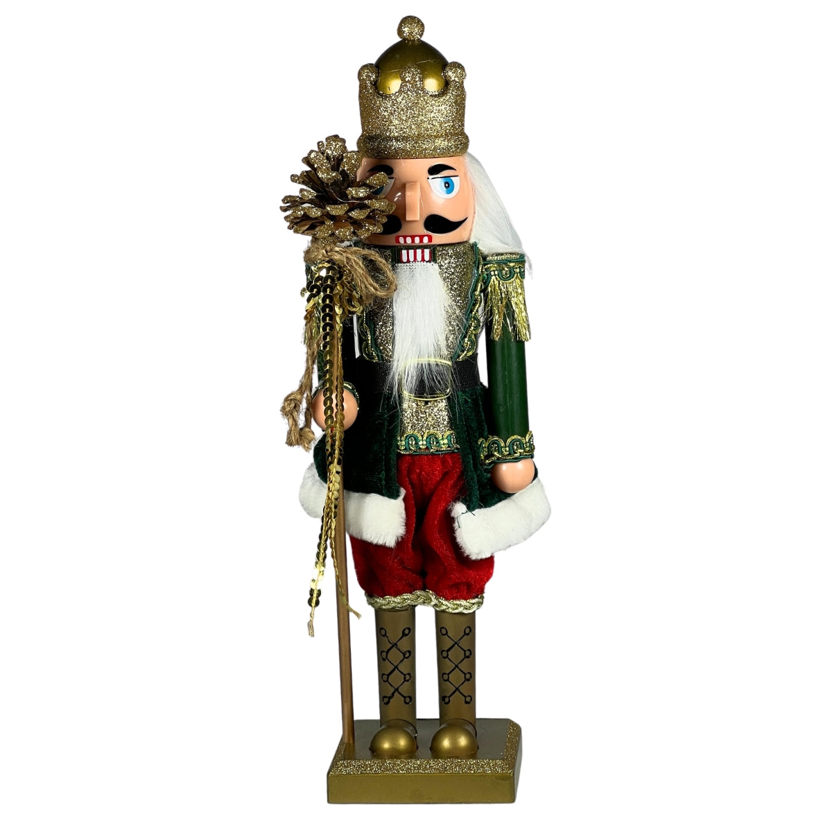 Figurina decorativa de Craciun spargator de nuci rege cu con din plastic inaltime treizeci si opt centimetri