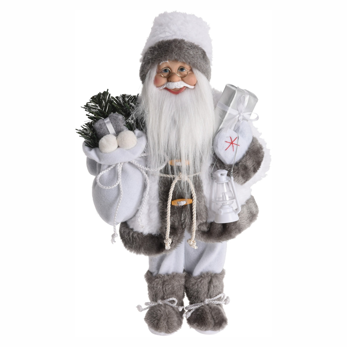 Decoratiune Mos Craciun in costum gri 80 cm