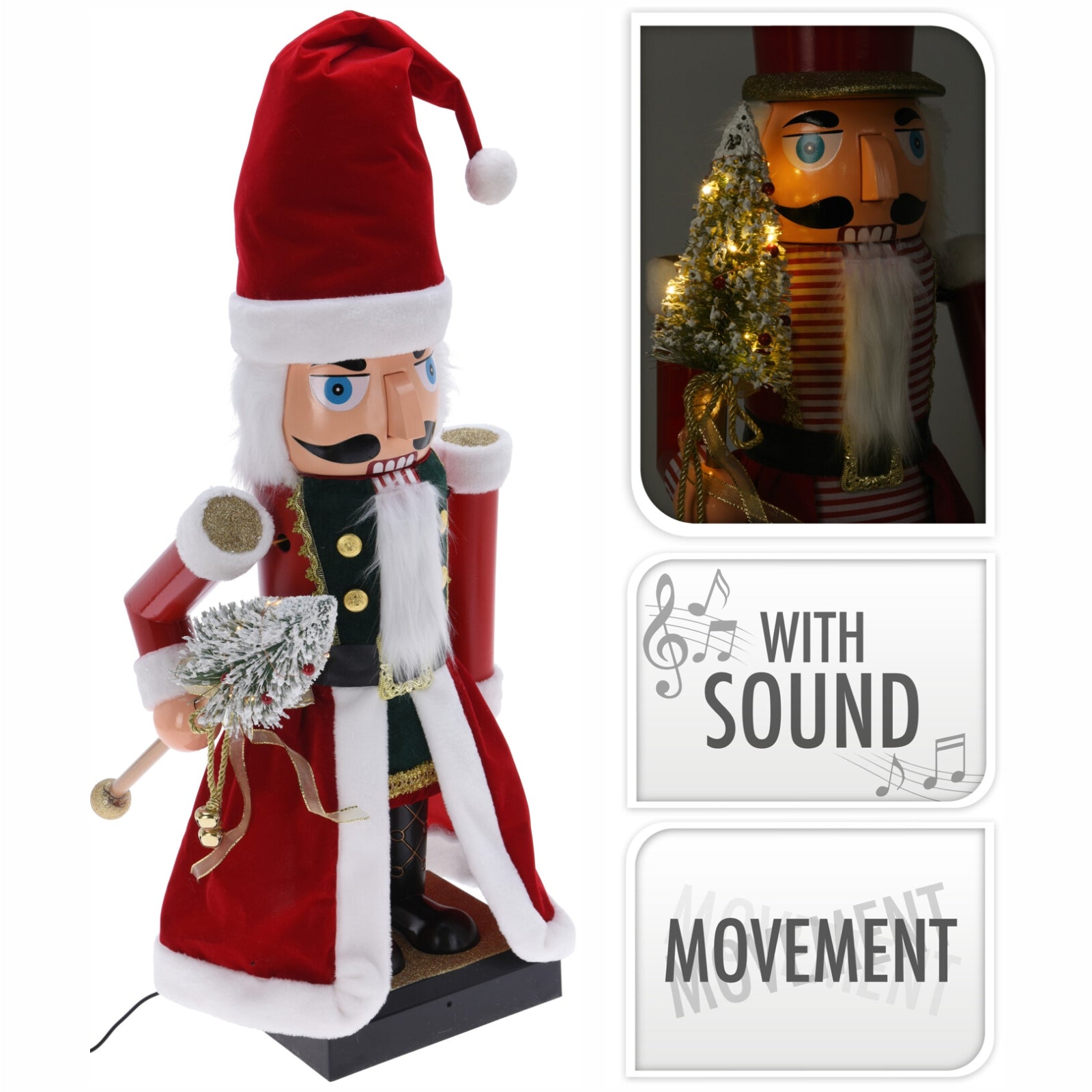 Decoratiune de Craciun spargator nuci muzical Santa, 110 cm