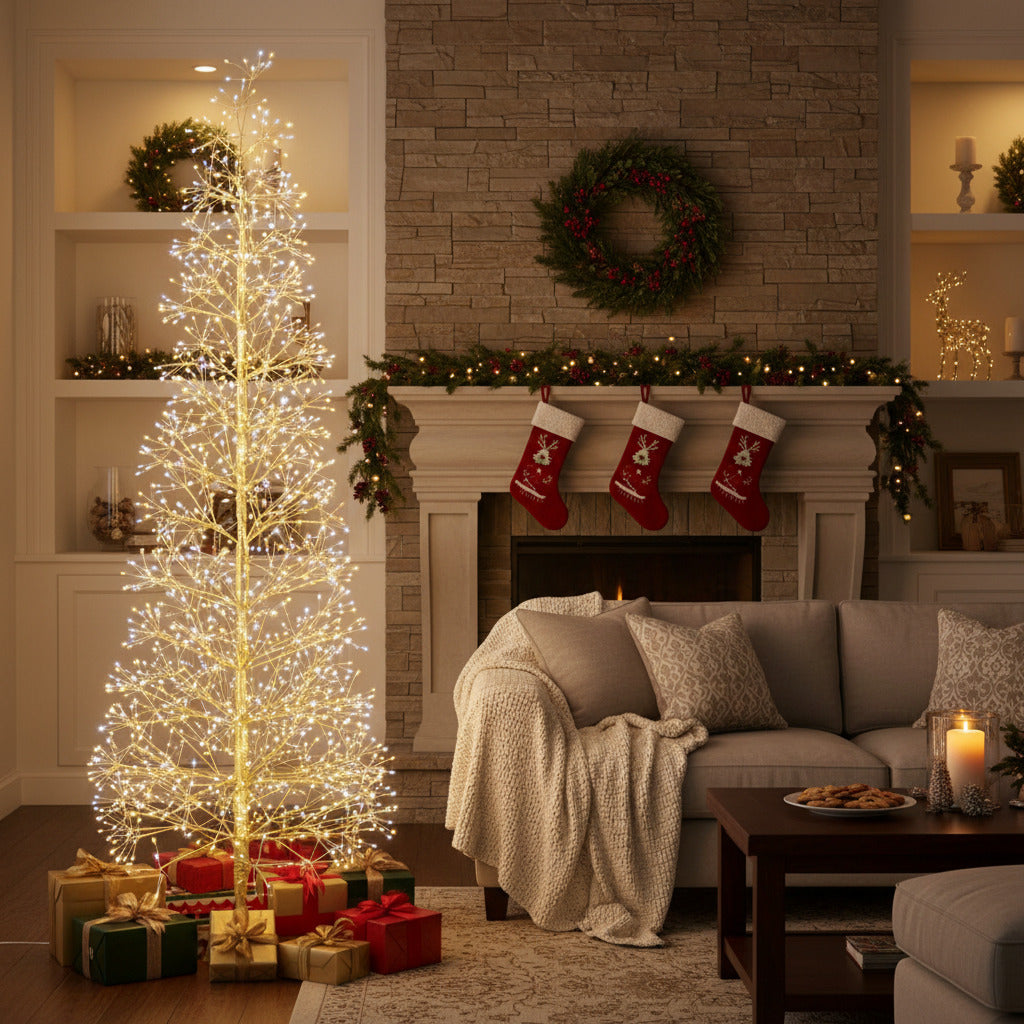 Decoratiune luminoasa brad 2400 leduri, 180 cm, aurie