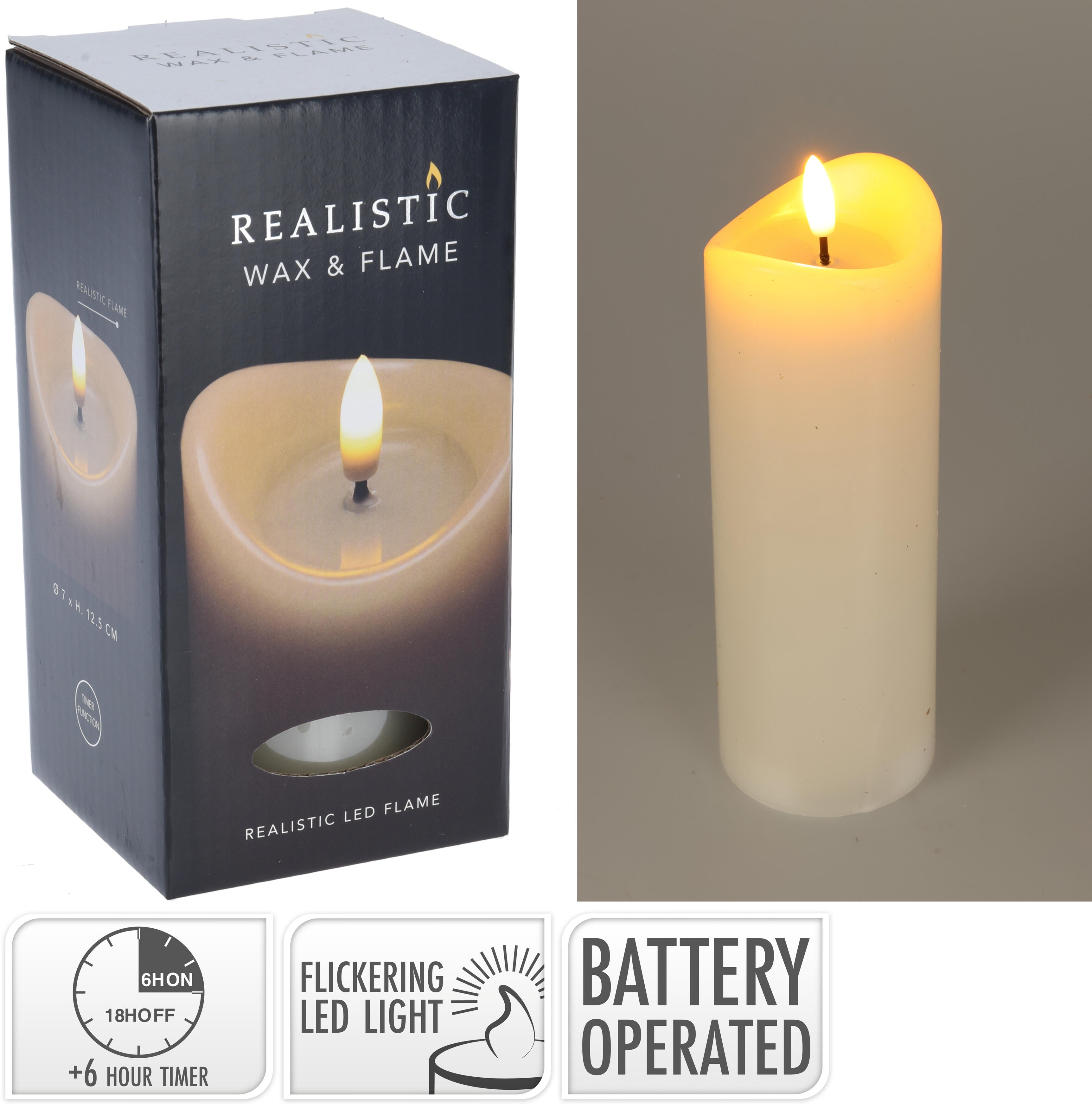 Candela cu led alba, 70x125 mm