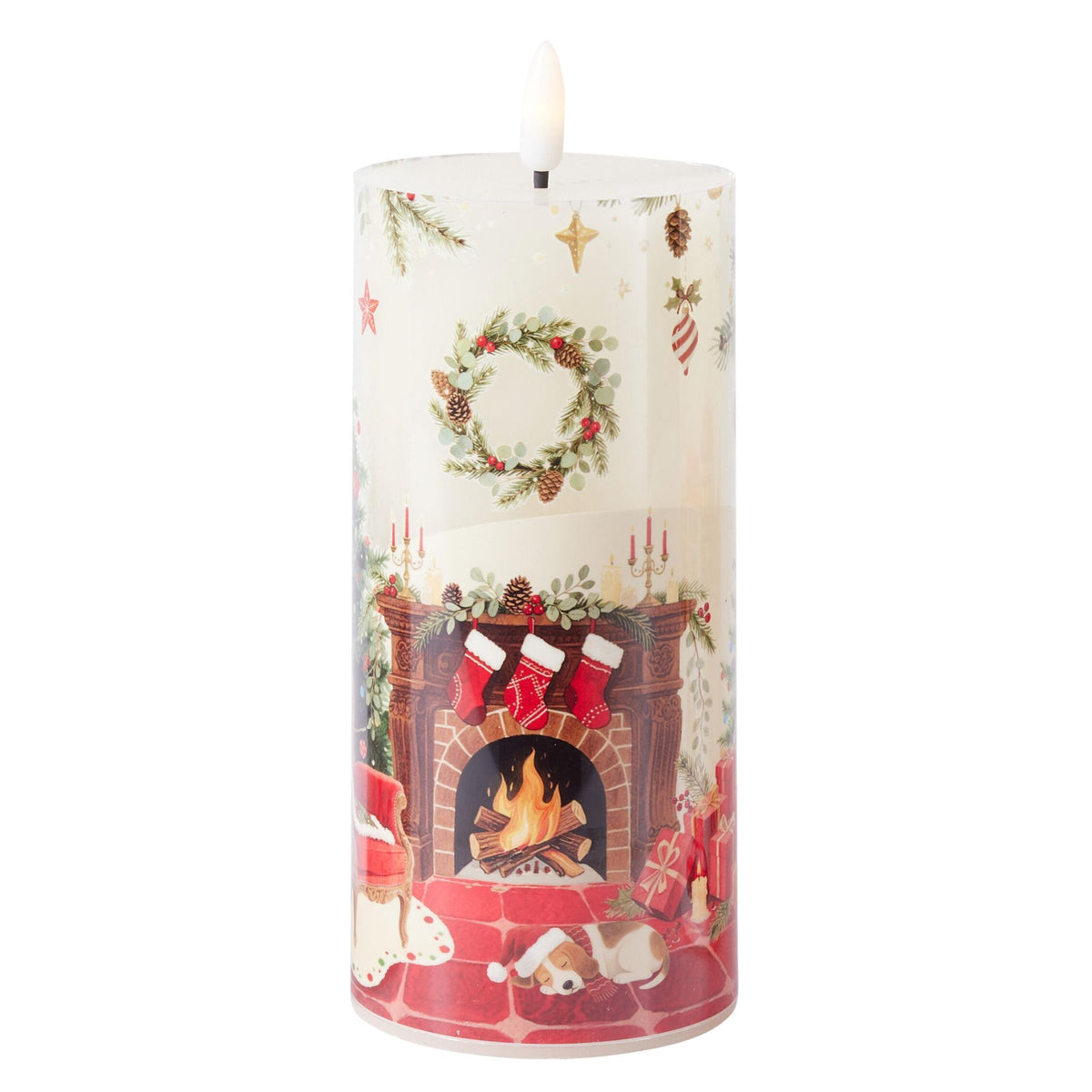 Lumanare decorativa LED cu decor semineu, 15 cm
