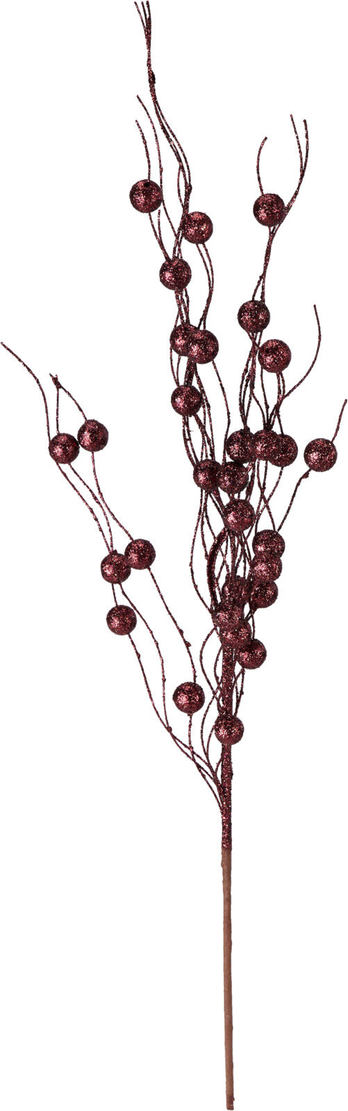 Crenguta decorativa de Craciun burgundy cu finisaj sclipitor si fructe de padure artificiale