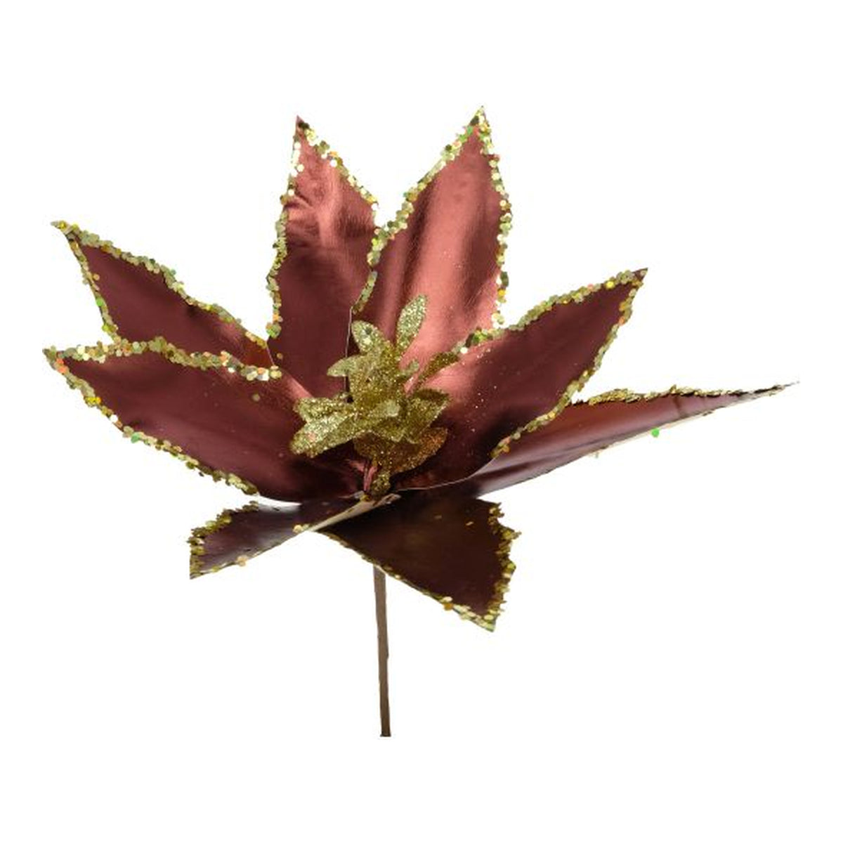 Floare decorativa de Craciun visinie cu detalii aurii pentru brad