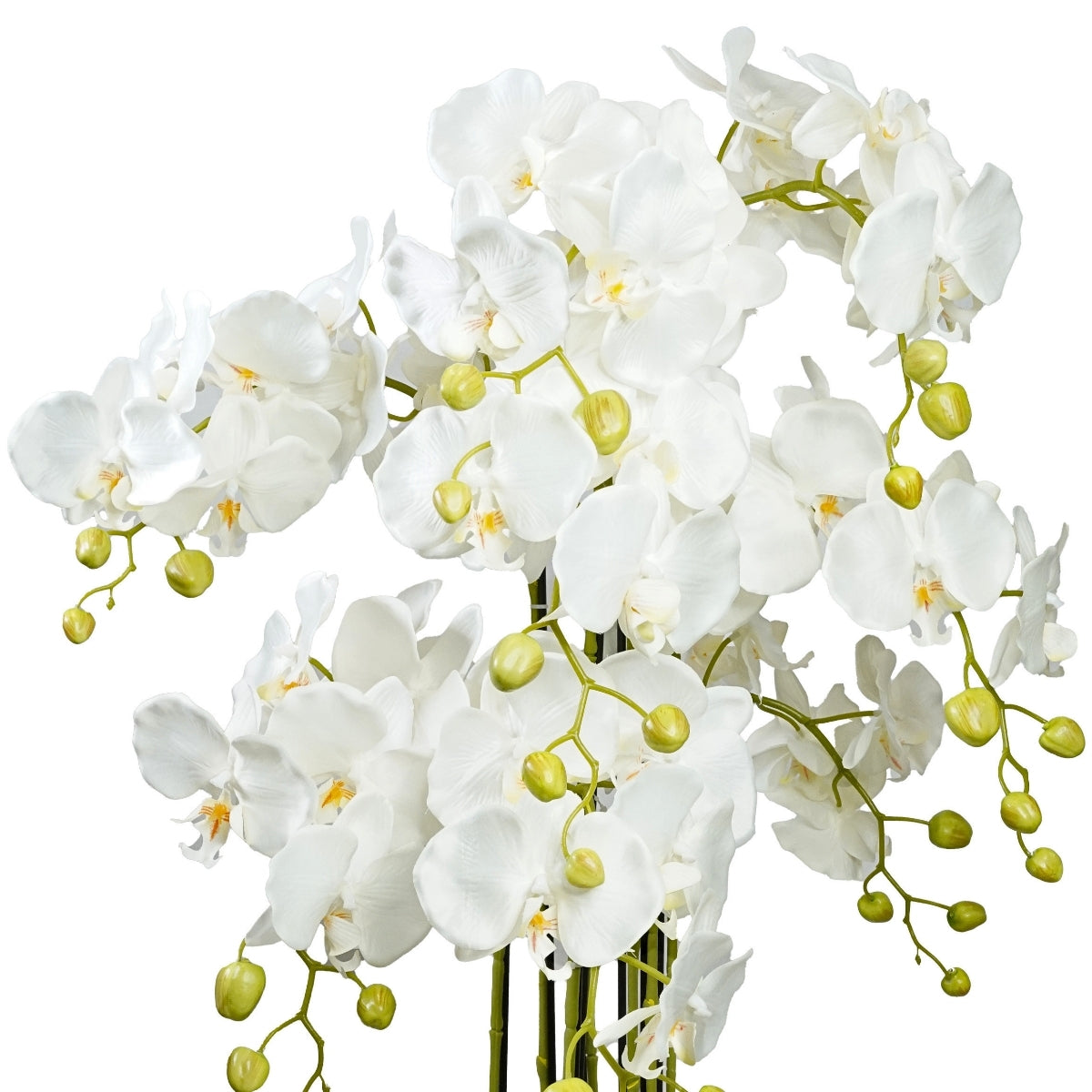 Aranjament cu orhidee artificiala Phalaenopsis alba in ghiveci de plastic, 90 cm