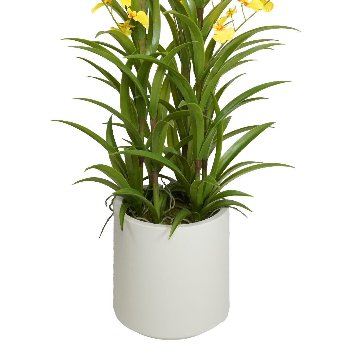 Aranjament cu orhidee artificiala Oncidium galbena in vas de plastic, 100 cm