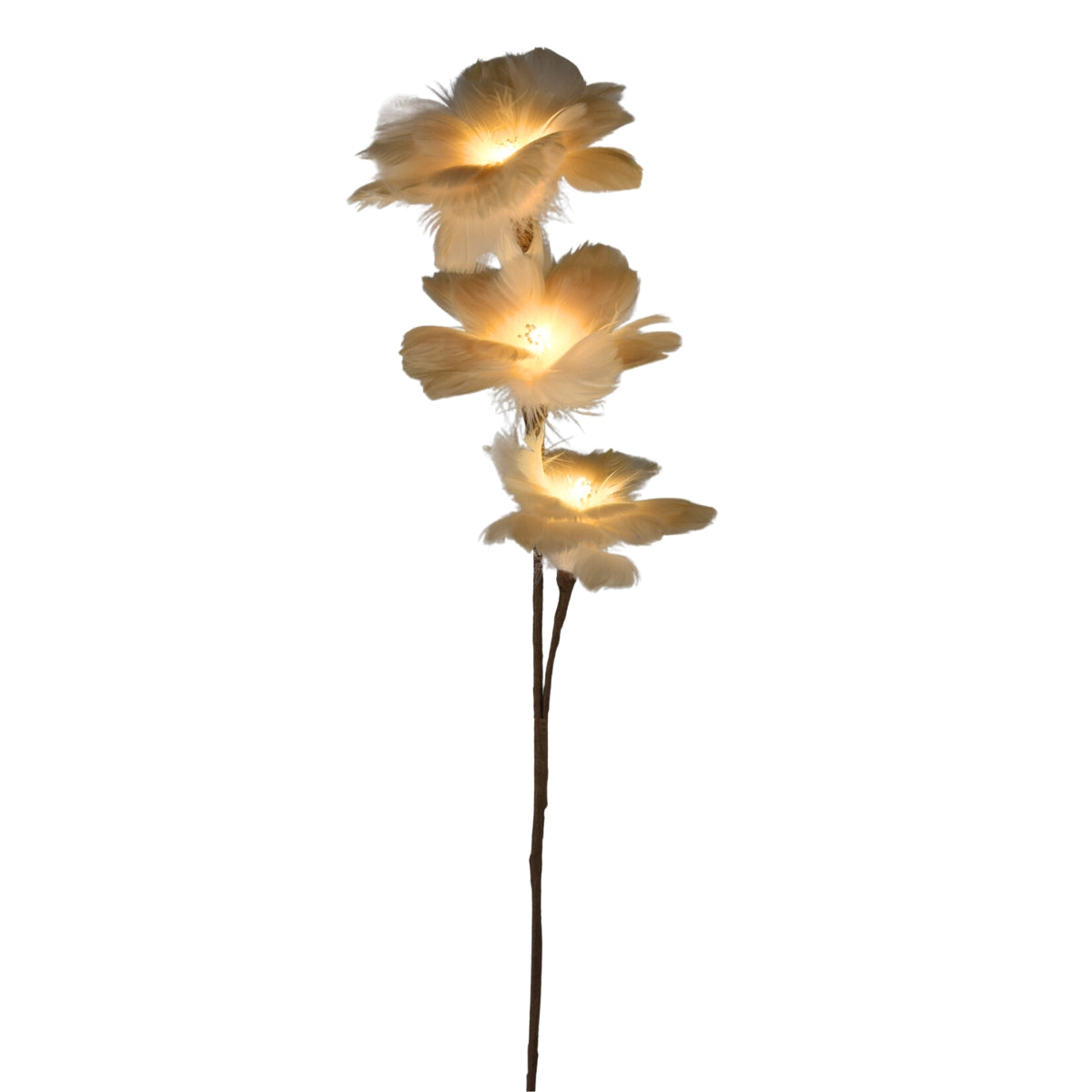 Decoratiune de Craciun tip crenguta de brad cu trei flori luminate cu leduri avand lungimea de optzeci centimetri