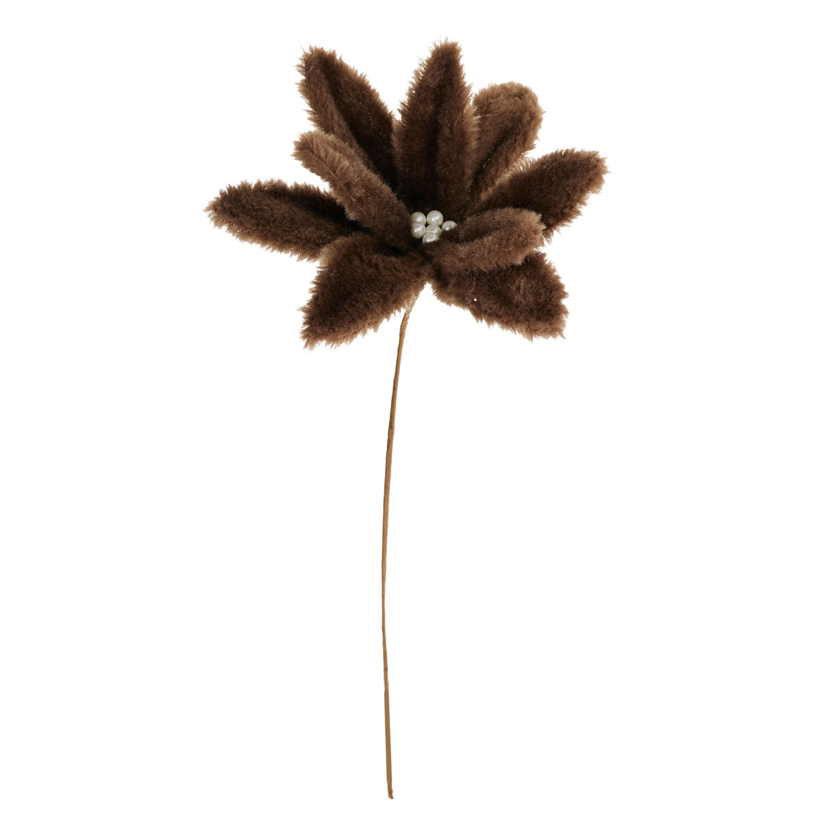 Decoratiune Craciun floare plusata, maro, 22 cm