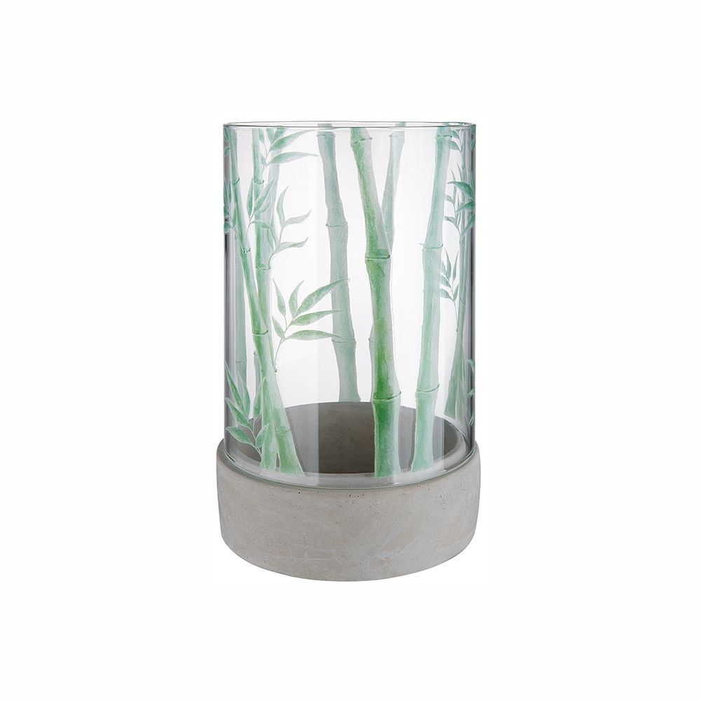 Suport lumanare din bambus si sticla cu inaltimea de 25 cm pentru decor interior
