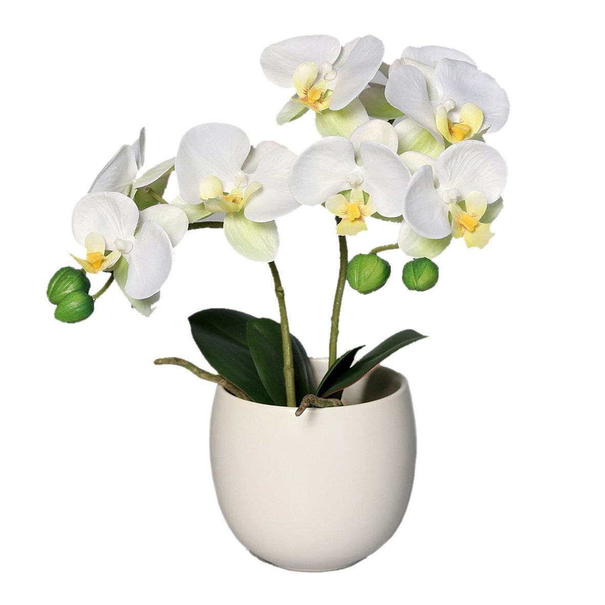 Orhidee artificiala Phalaenopsis alba in vas ceramic, 30 cm