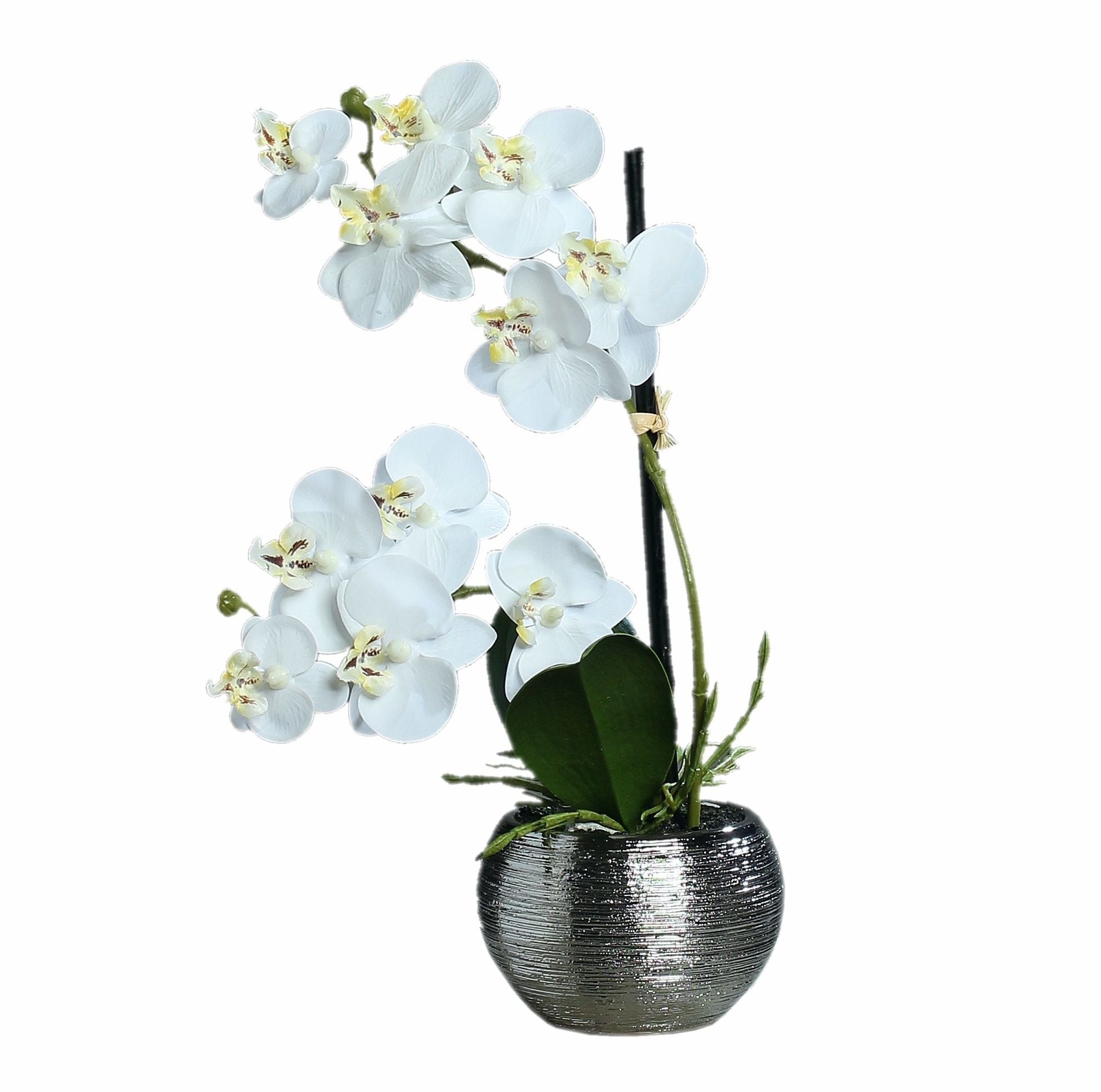 Orhidee artificiala Phalaenopsis alba cu aspect 100% natural in vas ceramic, 30 cm