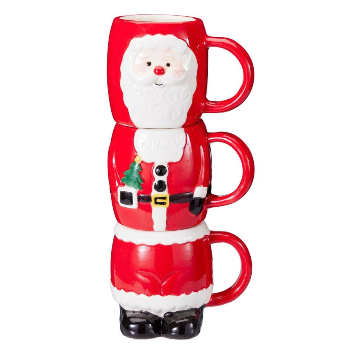 Set de 3 cani Craciun suprapuse, Mos Craciun, rosii, 26 cm