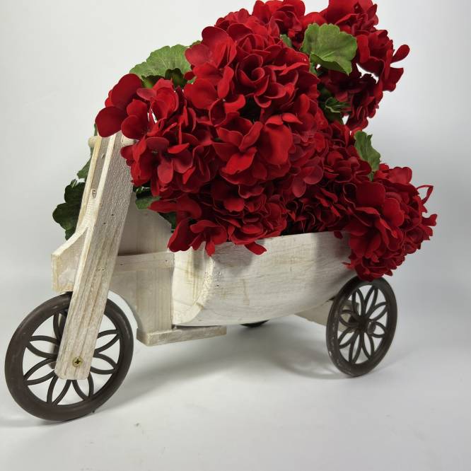 Suport flori din lemn pentru gradina, tricicleta 35 cm