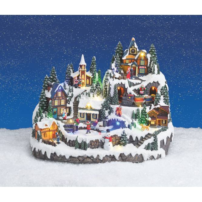Decoratiune animata Scena de Iarna in oras 37 cm